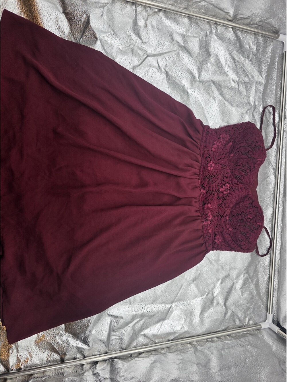 Xhilaration Burgundy Lace Bodice Dress with Spaghetti Straps, Size M